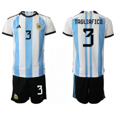 Virallinen pelipaita Argentiina Nicolas Tagliafico 3 Koti World Cup 2022 Lyhythihainen - Lasten ( + Lyhyet housut )